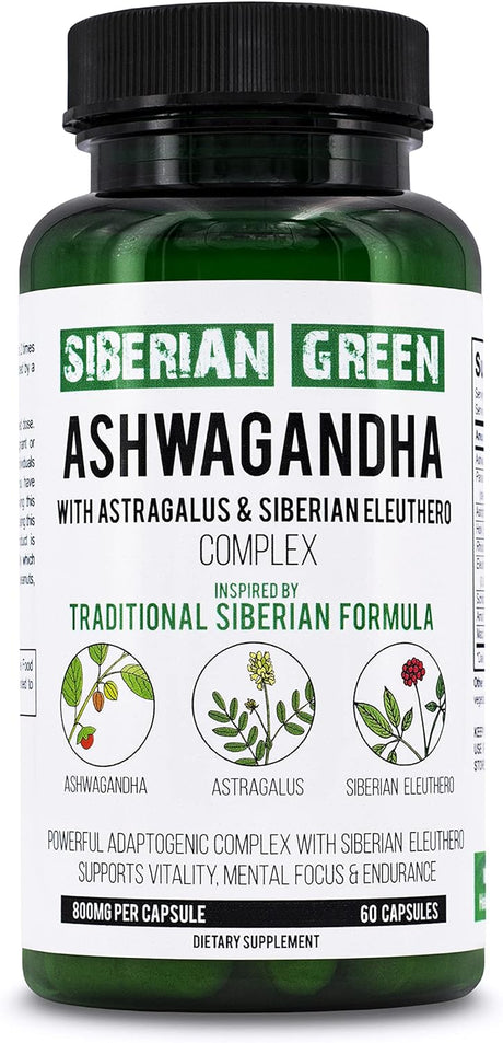 Suplemento Raíz de Ashwagandha orgánica con astrágalo 60 cáp