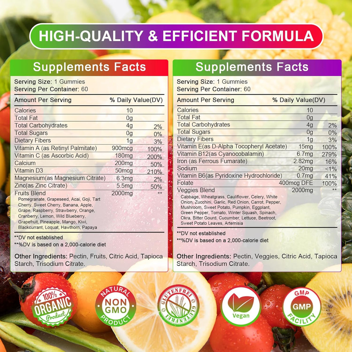 Suplemento Gomitas orgánicas de frutas y verduras sin azúcar