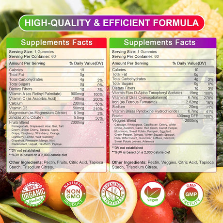 Suplemento Gomitas orgánicas de frutas y verduras sin azúcar