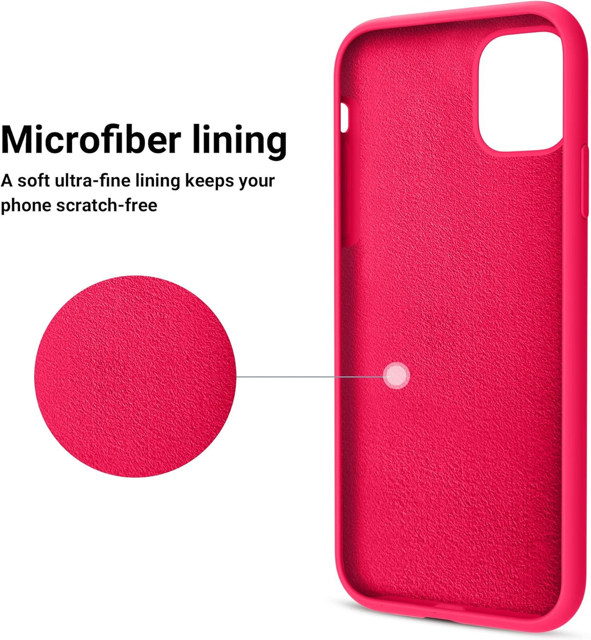OTOFLY Funda de silicona suave diseñada para iPhone 11, [protección contra caídas de grado militar] [forro de microfibra antiarañazos] Funda protectora a prueba de golpes, funda delgada de 6.1 pulgadas, rosa neón