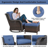 Belord Juegos de muebles de mimbre para patio, 13 piezas de muebles de ratán para exteriores con 4 sillas mecedoras giratorias, 2 sofás de ratán, otomanas de mimbre y mesa auxiliar, marrón/azul