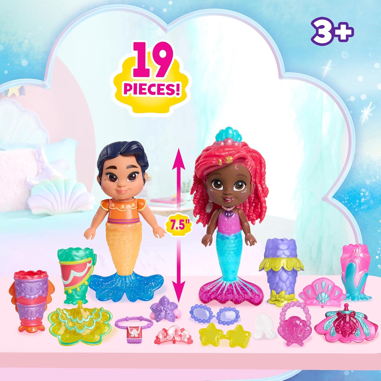 Muñeca Ariel Pop Tails Deluxe 19 Piezas Just Play 7.5 Pulgadas