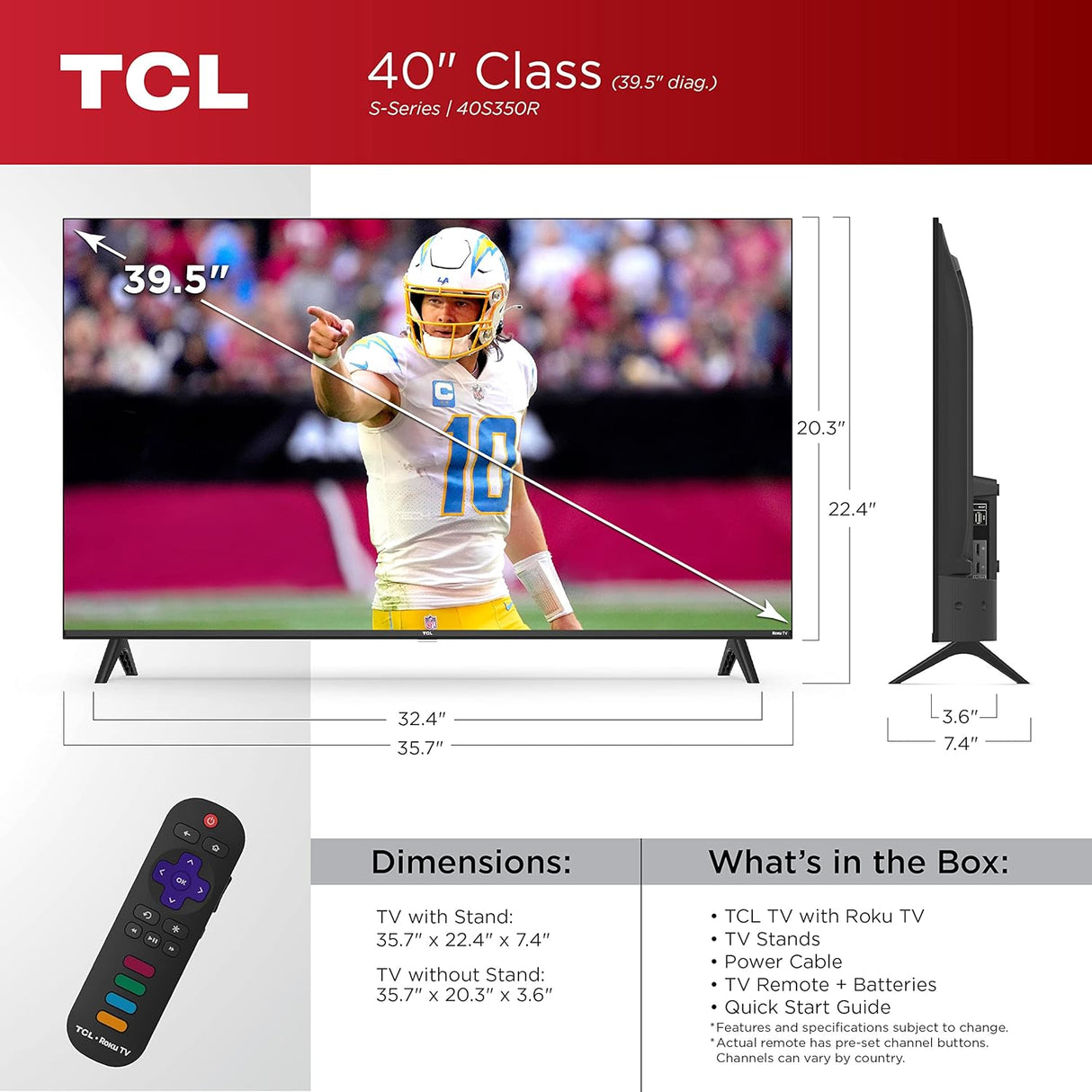 Televisor TCL 40 1080p Smart TV Roku 40S350R, Compatible con Alexa