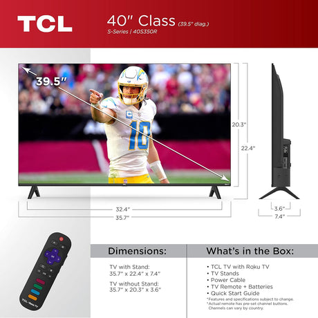 Televisor TCL 40 1080p Smart TV Roku 40S350R, Compatible con Alexa