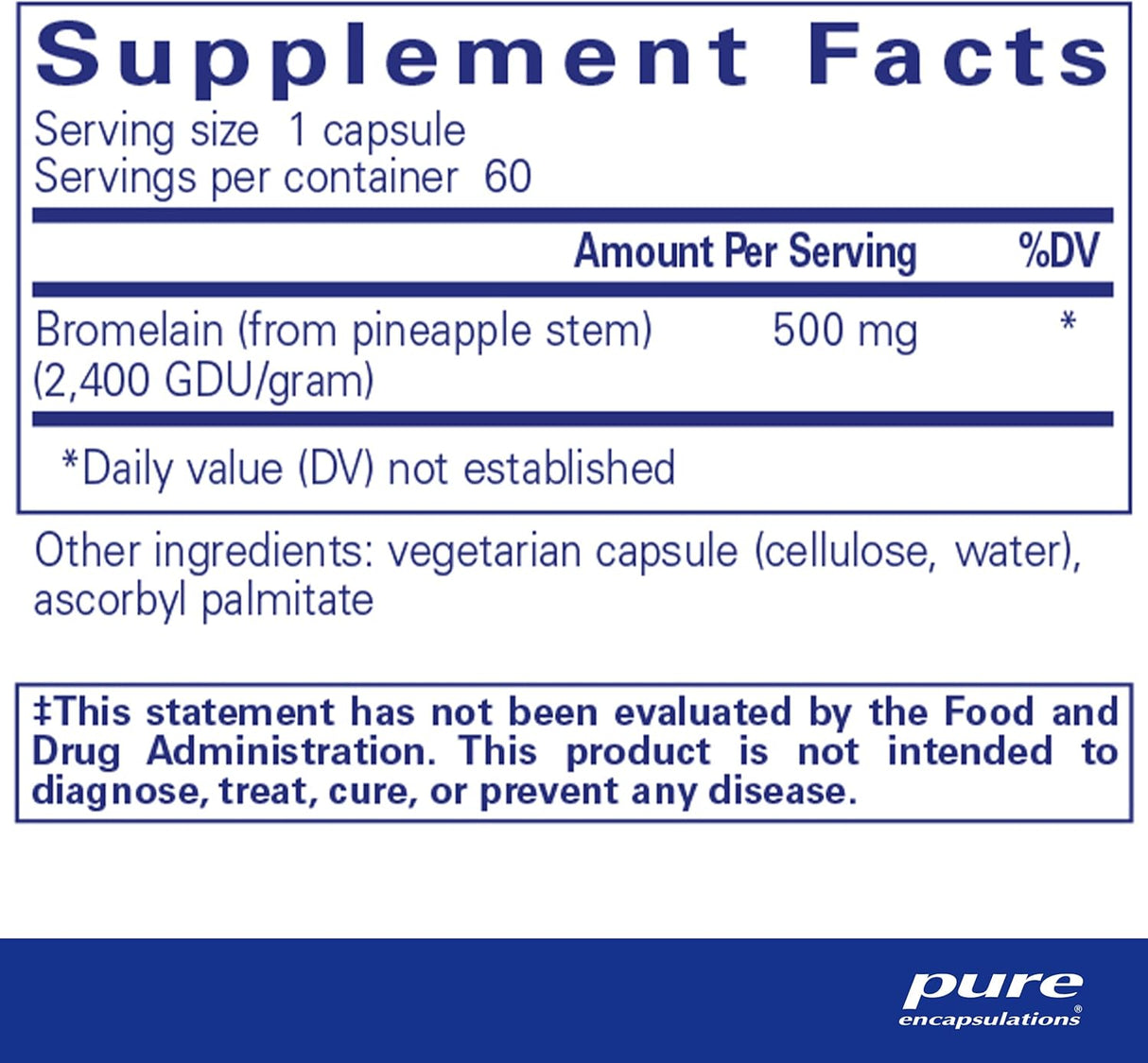 Suplementos Bromelain 2400  Suplemento de 500 mg  60 cáp