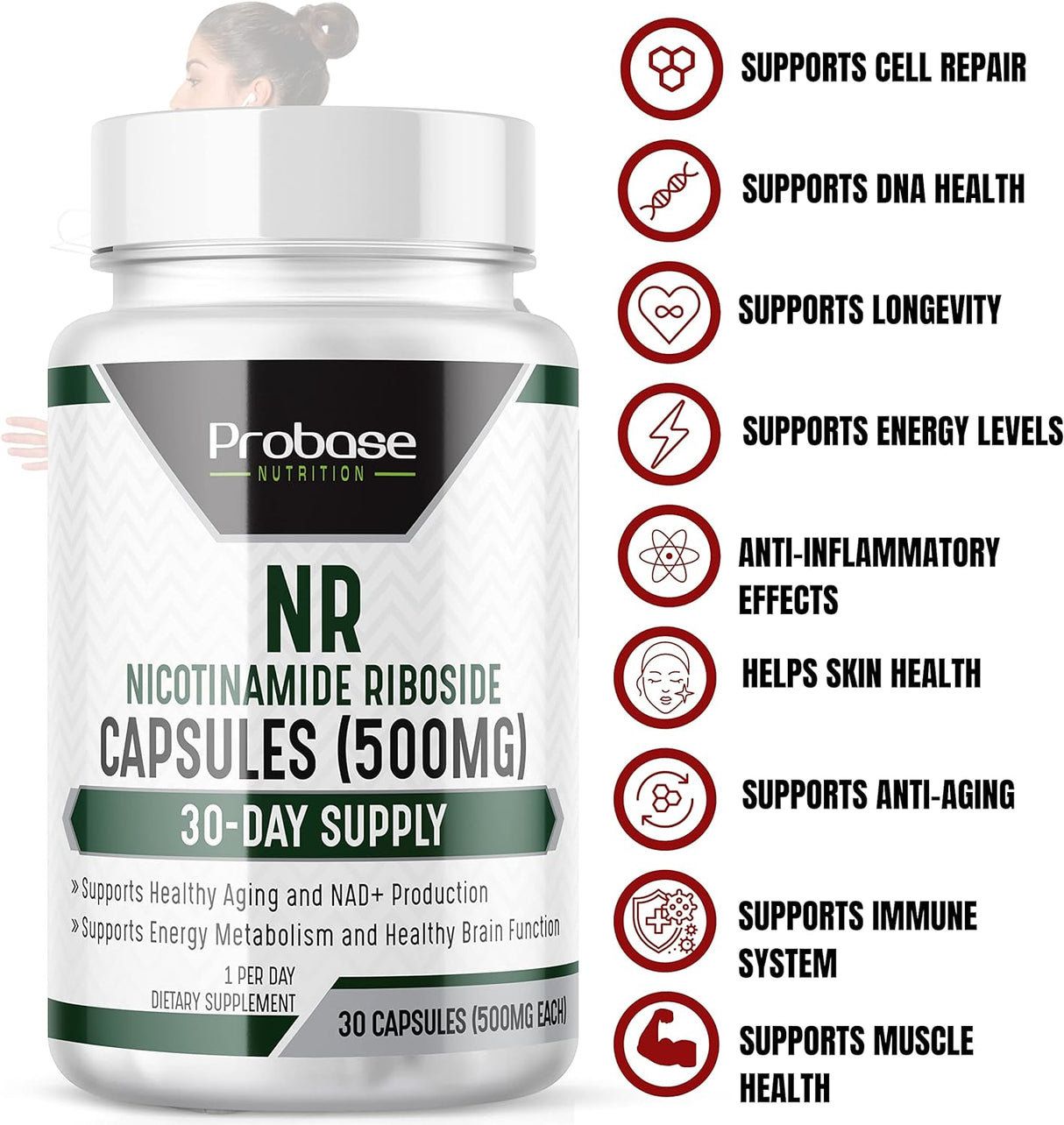 Suplemento NMN Alternative, NR, 30 unidades/500 mg NAD+