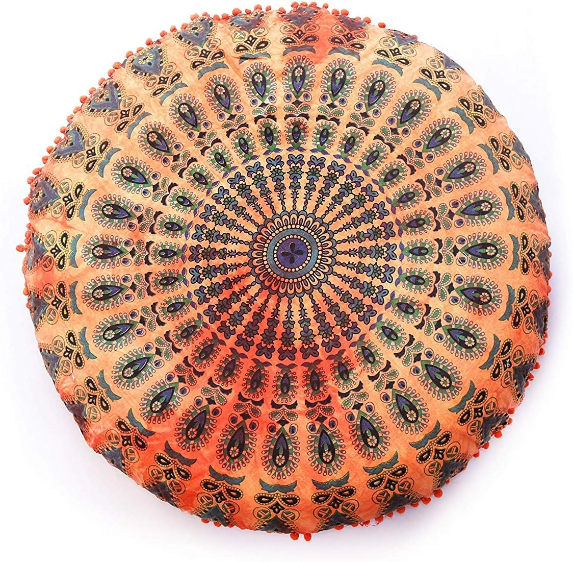 Funda bohemia para cojín, de 32 pulgadas, con diseño de mandala, para meditación, decorativa, otomana, grande, para exteriores, decoración del hogar, decoración de arte en el hogar, redonda, con pompones de algodón, cómoda