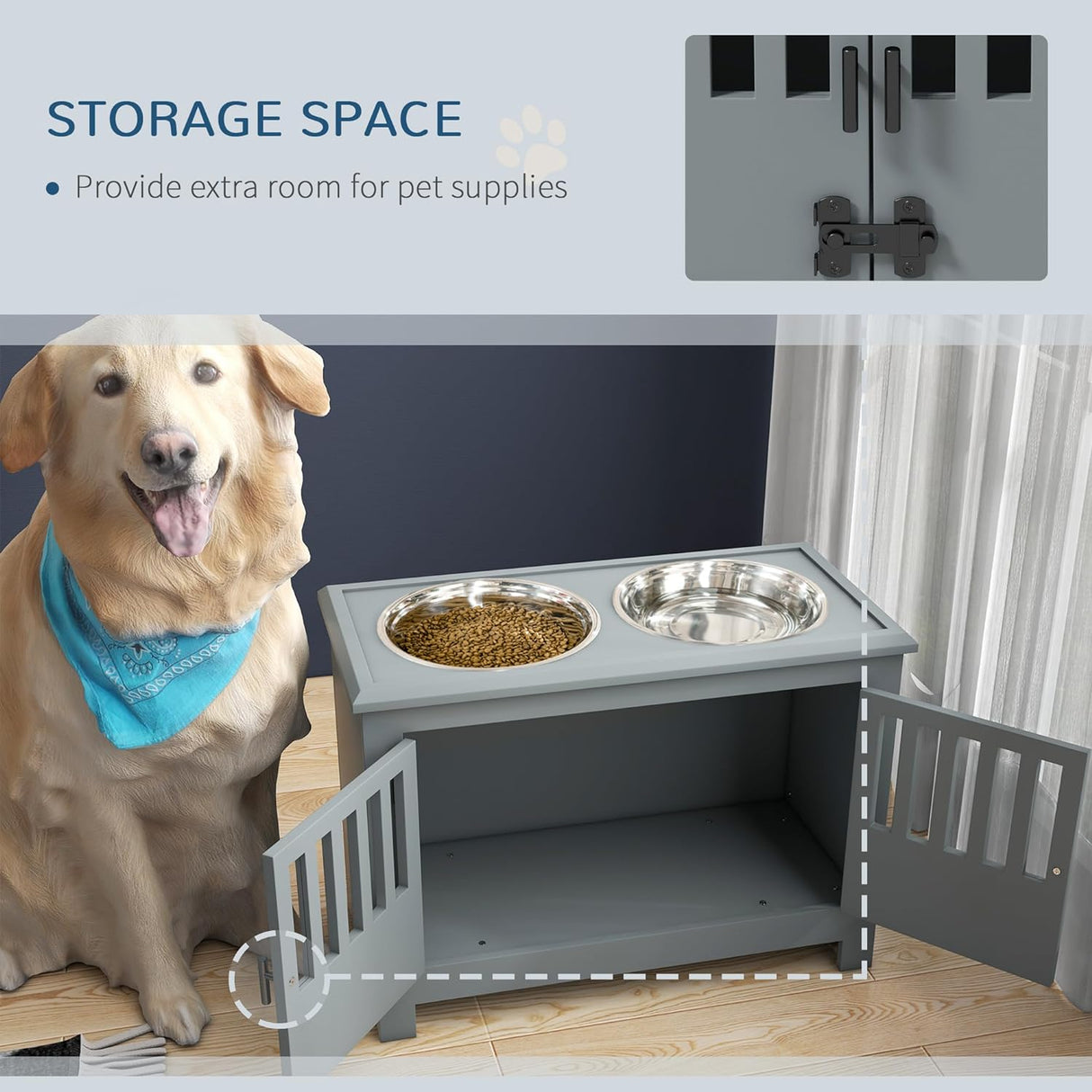 Cuencos elevados grandes para perros con armario PawHut