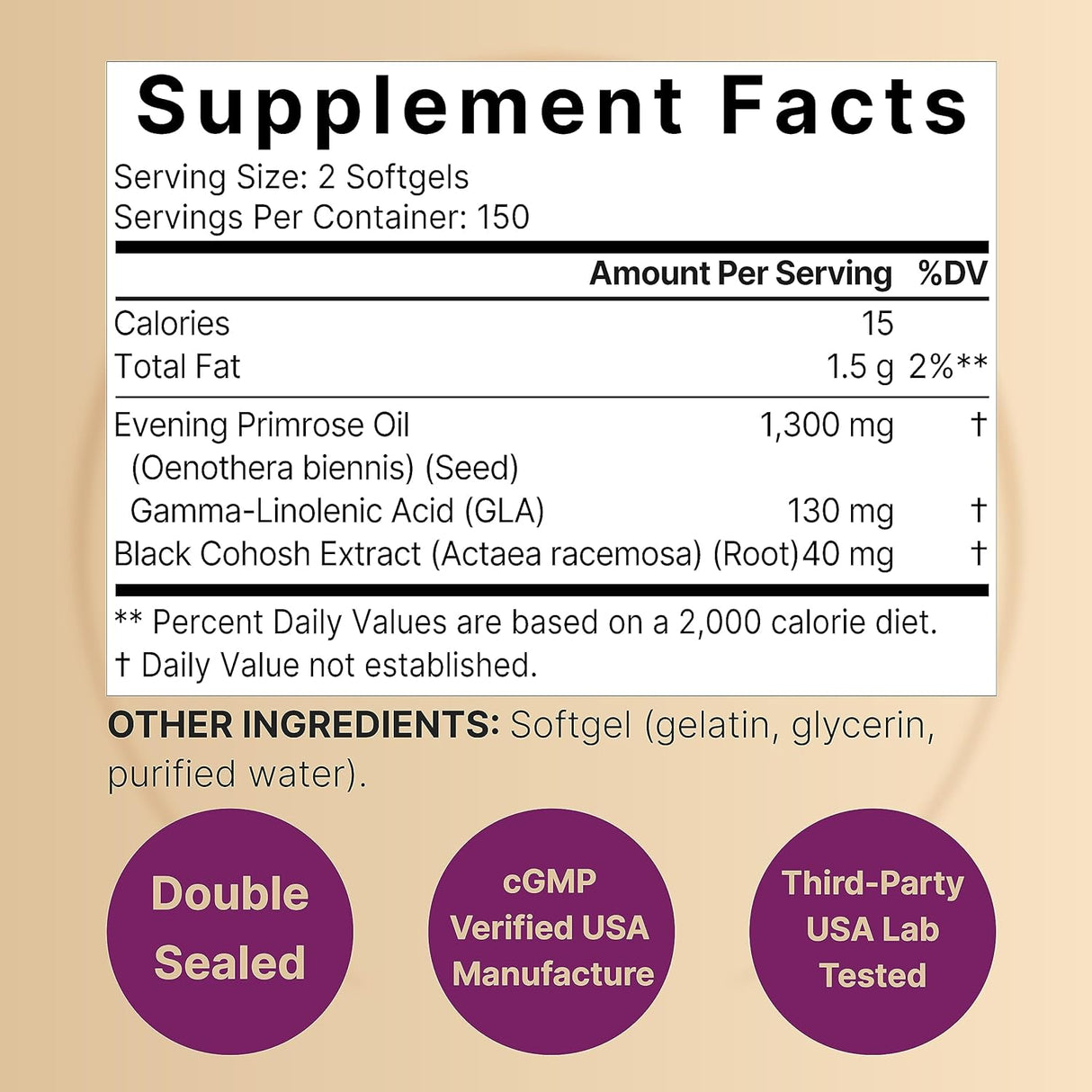 Suplemento Aceite de onagra con cohosh negro   300 mini cáp