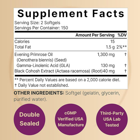 Suplemento Aceite de onagra con cohosh negro   300 mini cáp