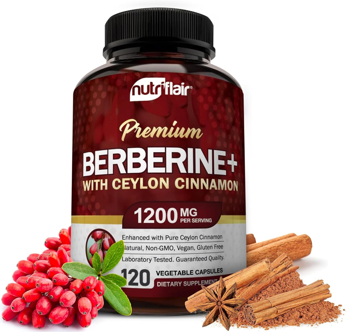 NutriFlair Berberina HCL prémium de 1200 mg, 120 cápsulas