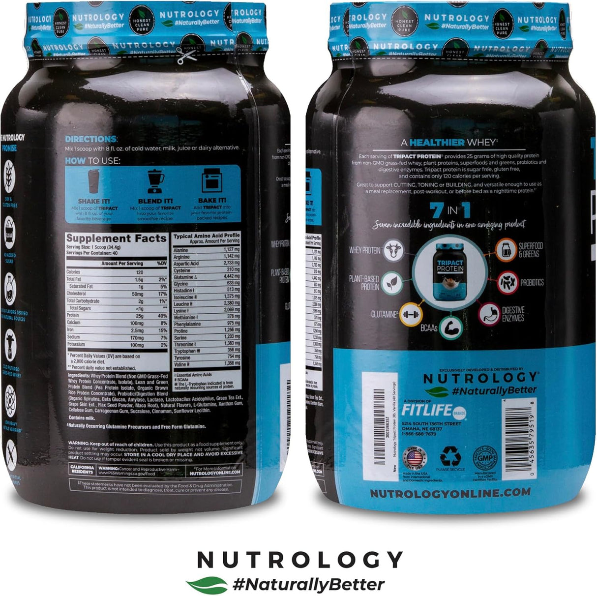 Nutrology TRIPACT Batido 7 en 1, Proteína Whey, 40 raciones