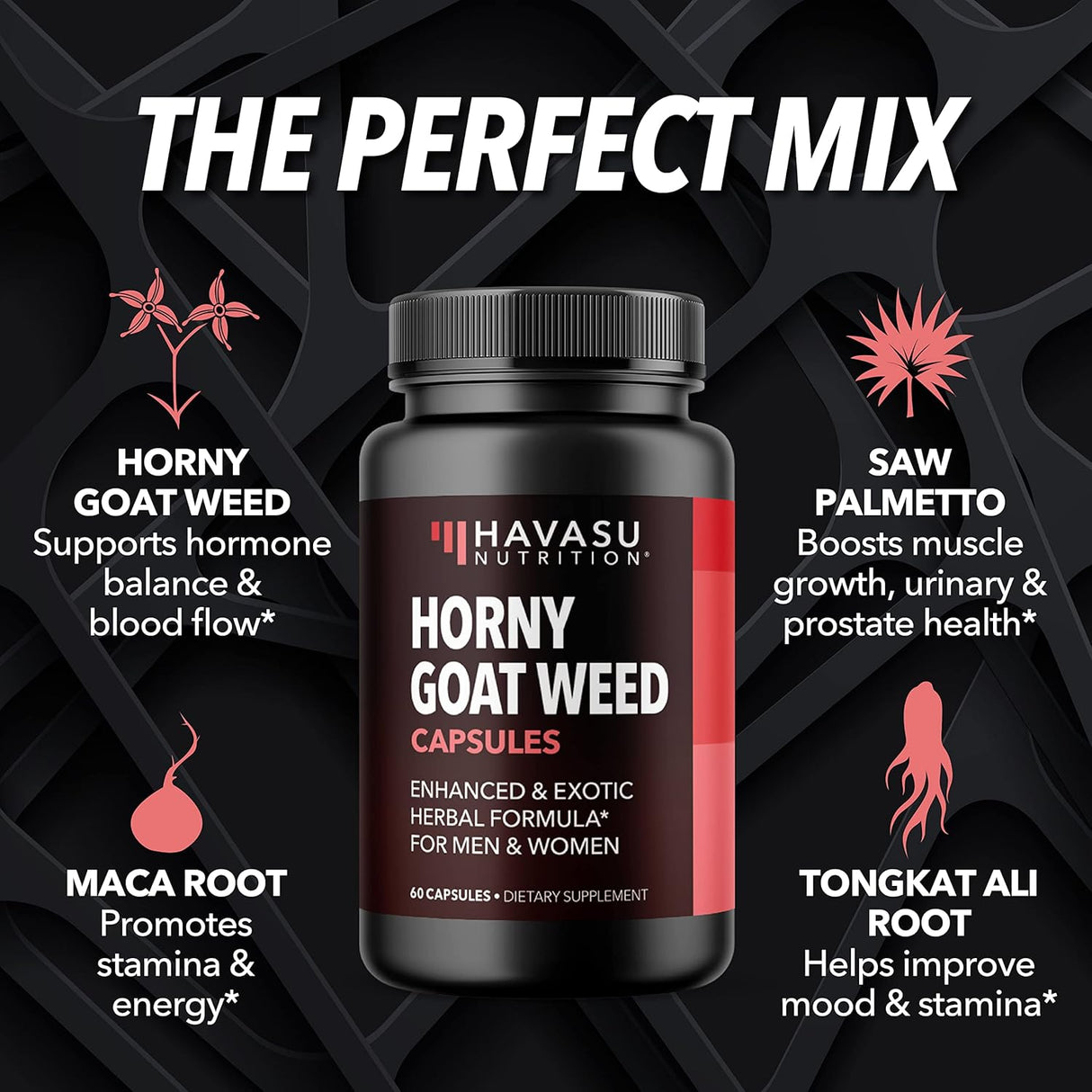 Suplementos Hierba Horny Goat con raíz de ginseng maca 60cáp