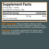 Suplemento Zinc 50 mg de alta potencia apoya la salud inmune