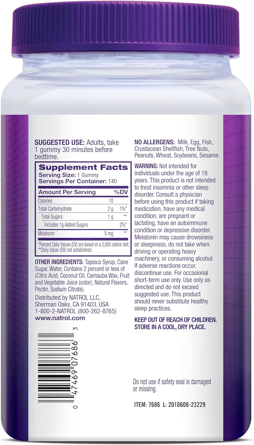 Natrol Gomitas suplementos para dormir  de 5 mg para  adulto
