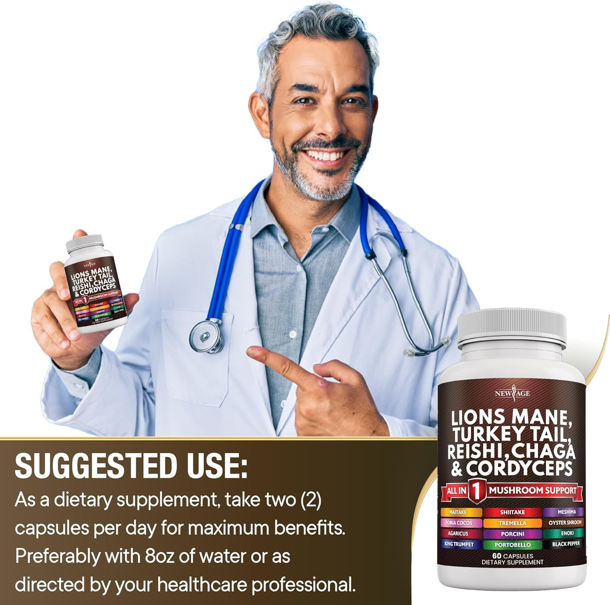 Suplemento de Setas Lion's Mane NEW AGE con otros hongos