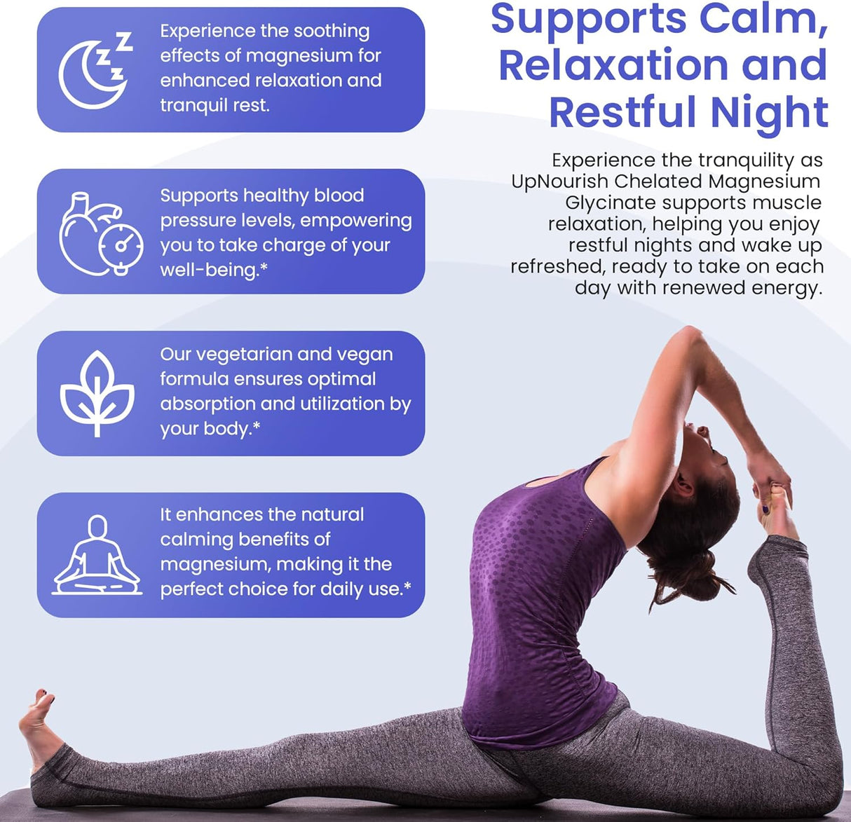 UpNourish Magnesio Glicinato 500mg Cápsulas - Calm & Sueño