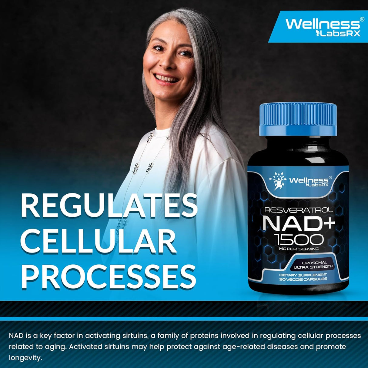 Suplemento de NAD 1500mg Liposomal con Resveratrol - Ultra Fuerte