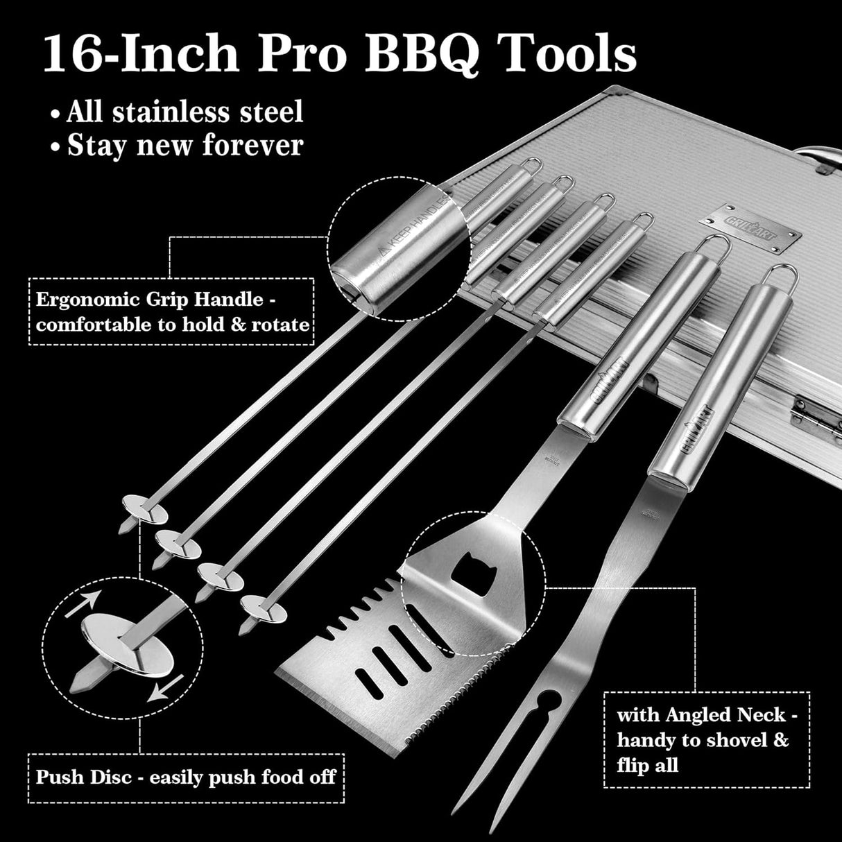 Set de Utensilios de Barbacoa GRILLART, 19 Piezas, Acero Inox.
