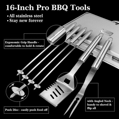 Set de Utensilios de Barbacoa GRILLART, 19 Piezas, Acero Inox.