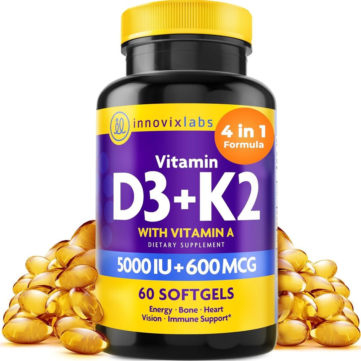 InnovixLabs Vitamina D3 K2 5000 IU 60 Cápsulas