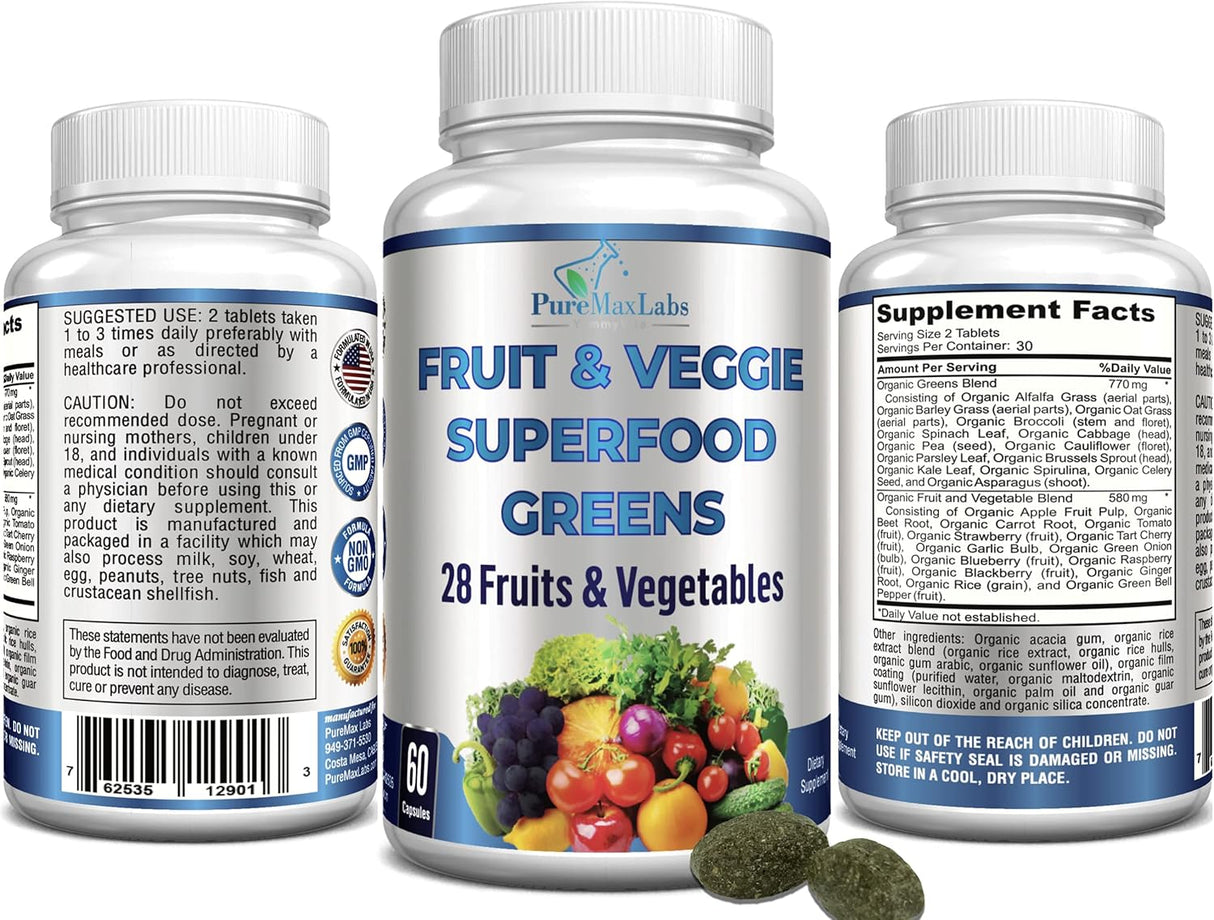 Suplementos superalimentarias  Frutas y verduras 60 tabletas