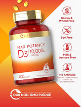 Suplemento de Vitamina D 10000 IU Carlyle, 400 Gelatinas