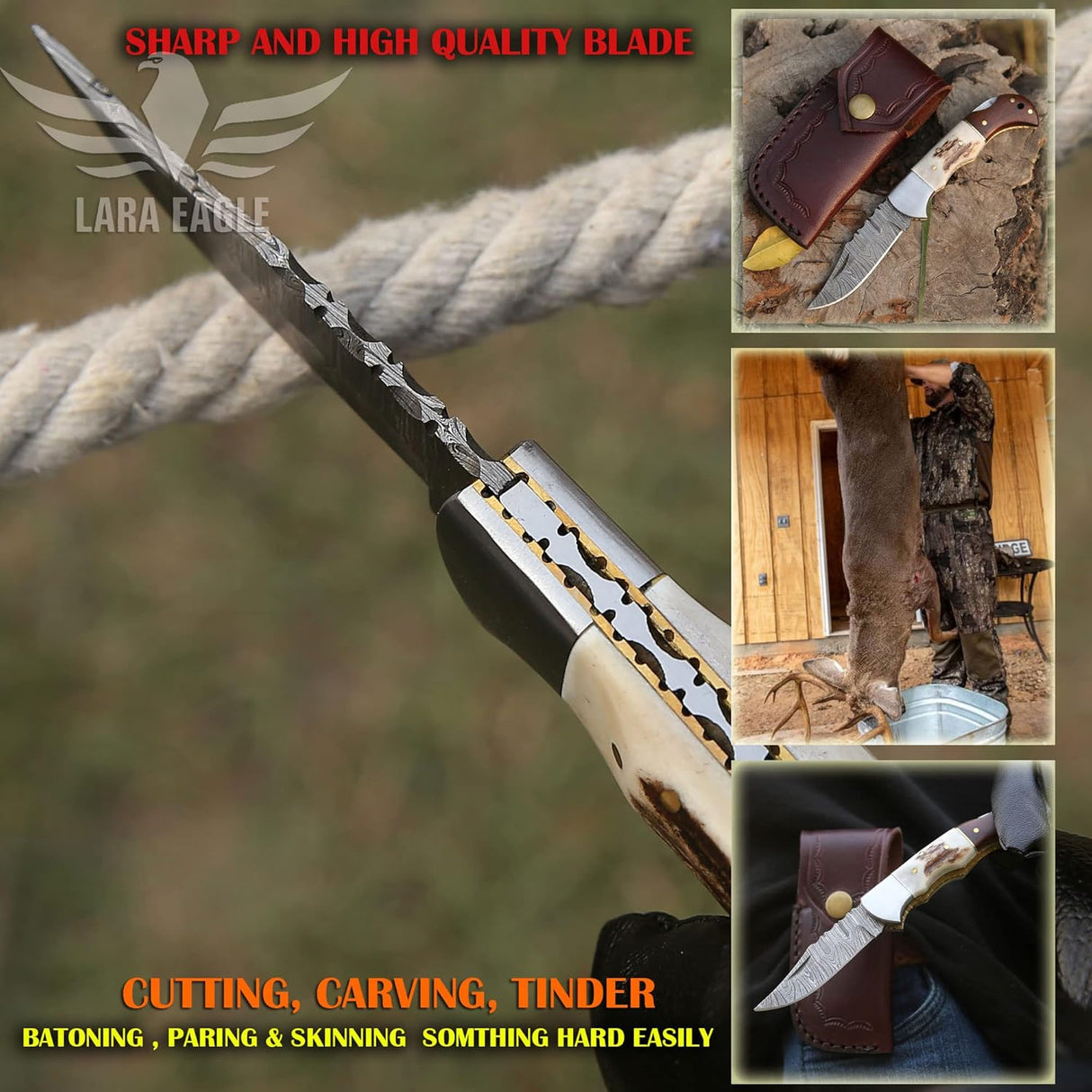 Cuchillo de bolsillo de caza plegables hechos a mano acero