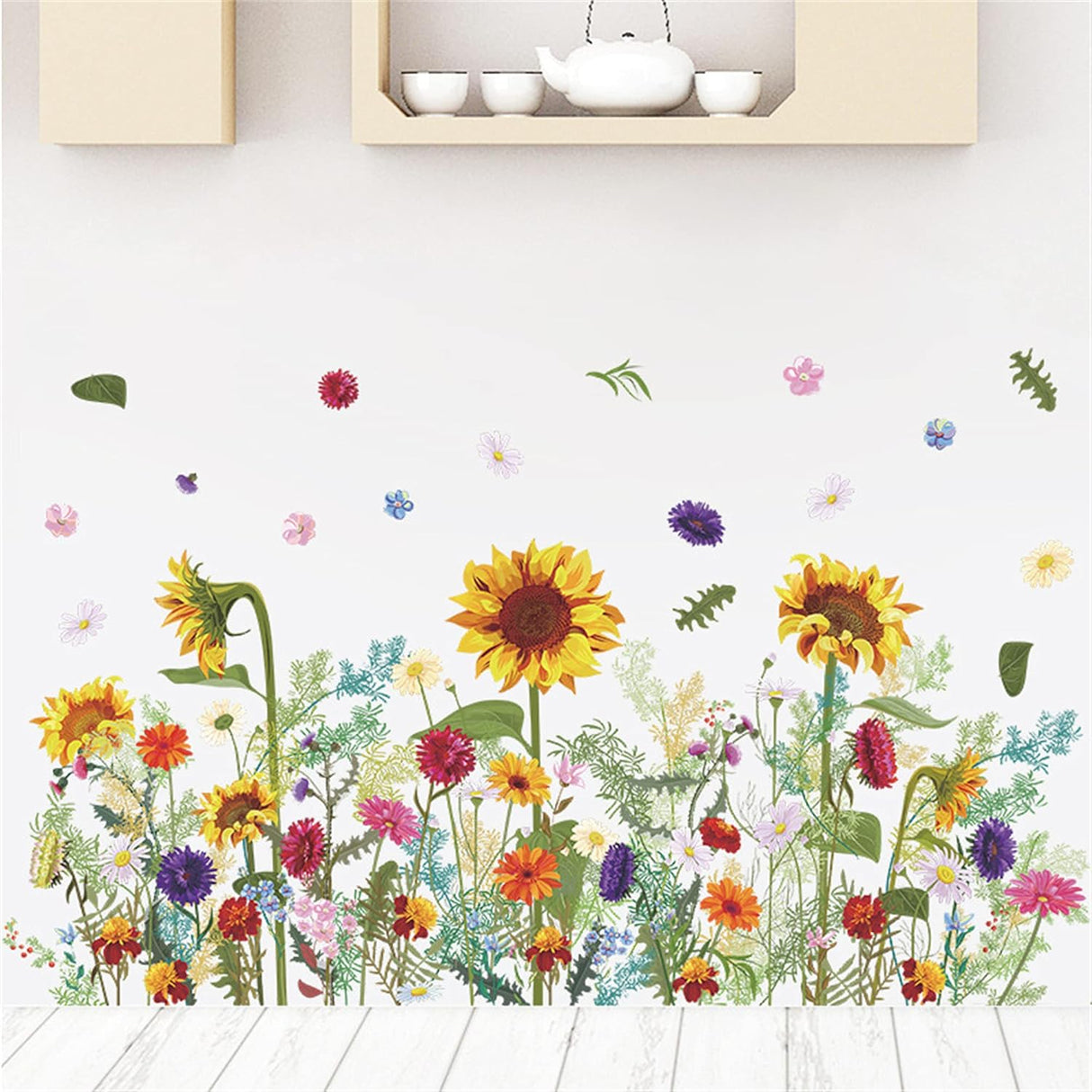Pegatinas de pared de PVC con flores, margaritas, girasol