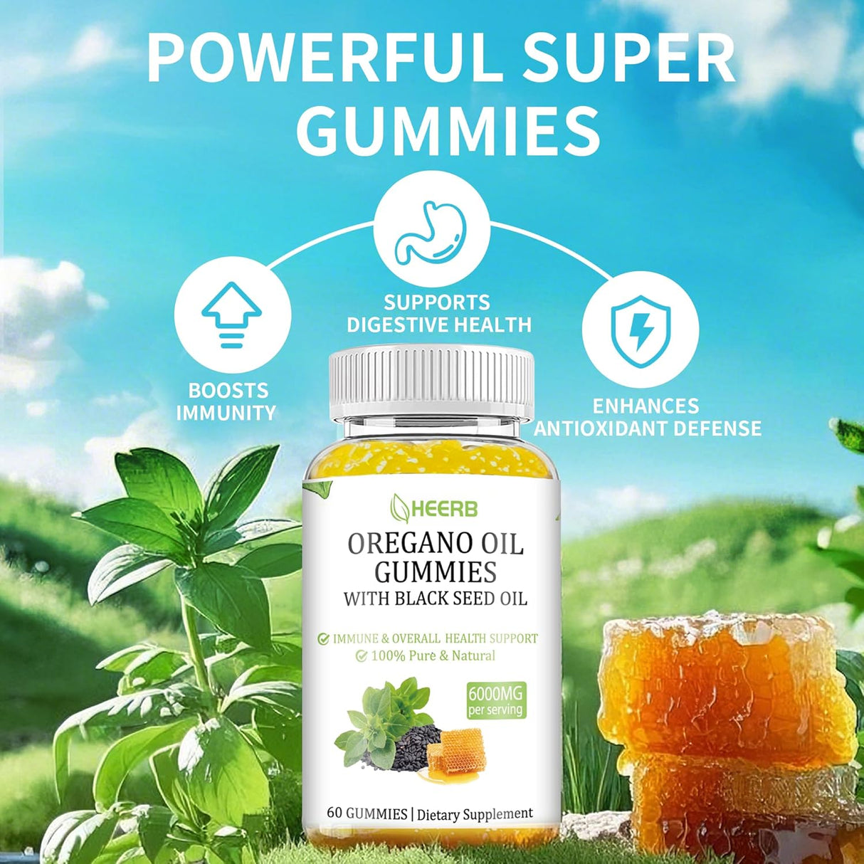 Gummies de Ajo y Semilla Negra Orgánico, 6000mg, 60 unidades