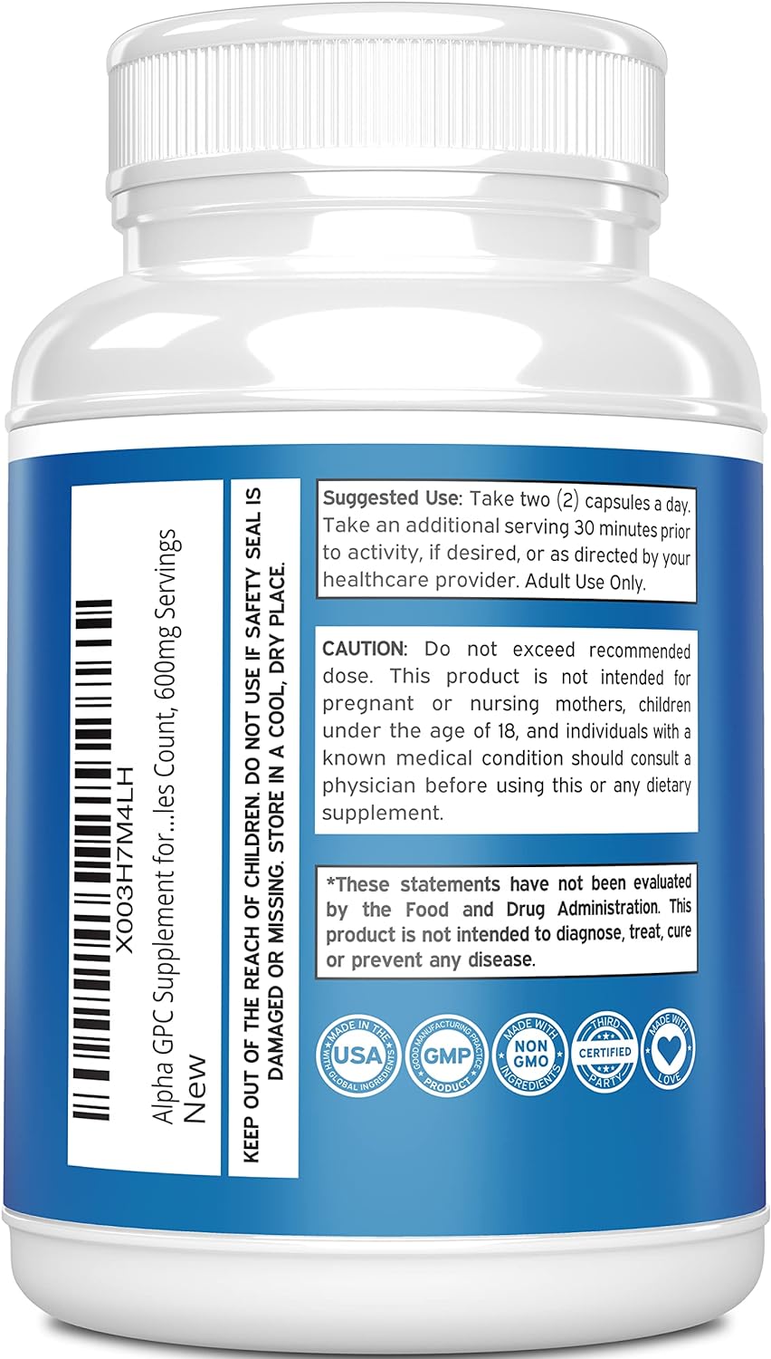 Alpha GPC 600mg, suplemento cerebral avanzado, vegano