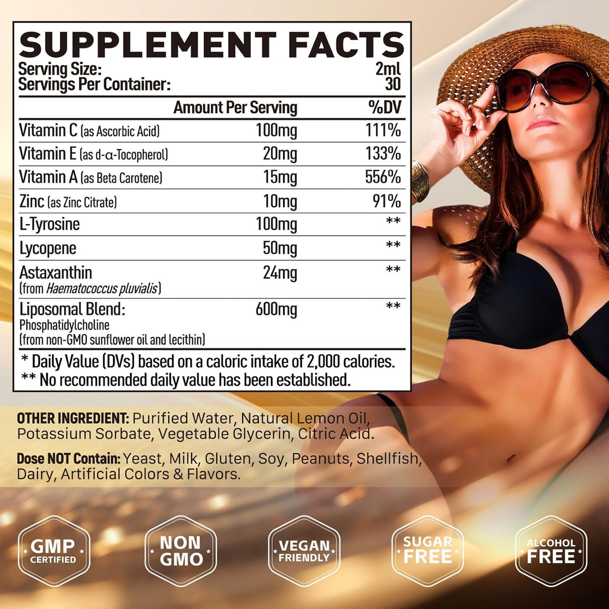 Liposomal Tanning Drops Drinkable Astaxanthin 24mg