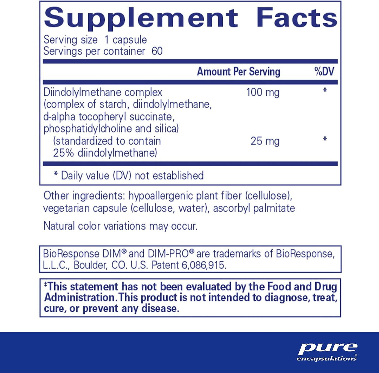 Suplemento DIMPRO 100 Pure Encapsulations para salud hormonal - 60 cápsulas