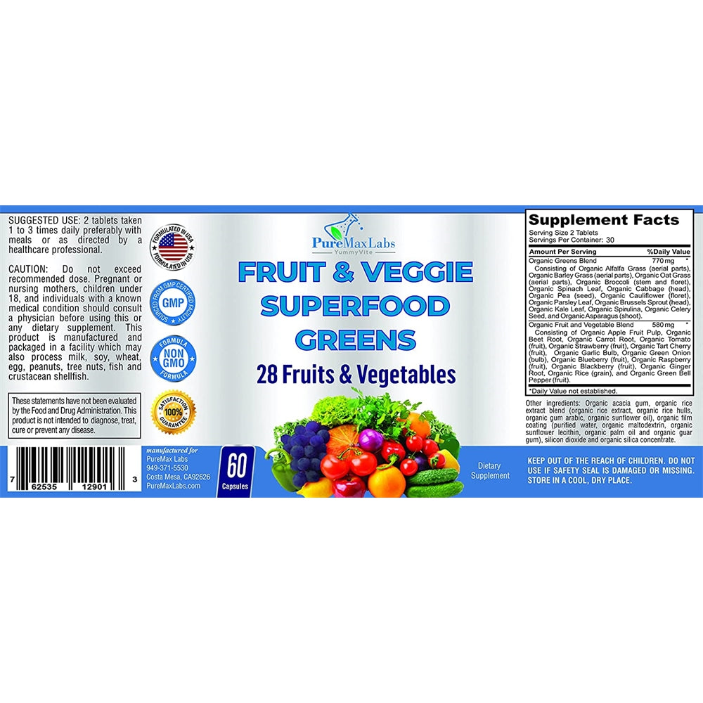 Suplementos superalimentarias  Frutas y verduras 60 tabletas
