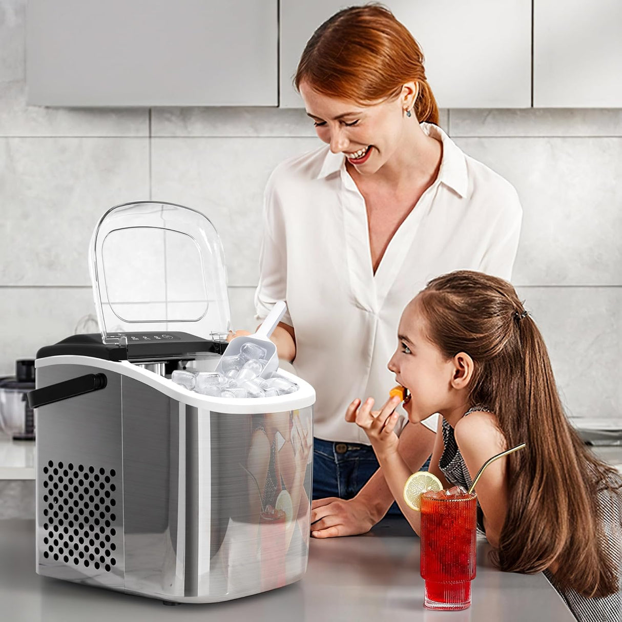 Máquina de Hielo Portátil, 26lbs/24Hrs, Limpieza Automática