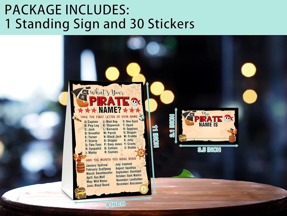 Juego de Nombres de Pirata - Fiesta Vintage - 30 Stickers 12