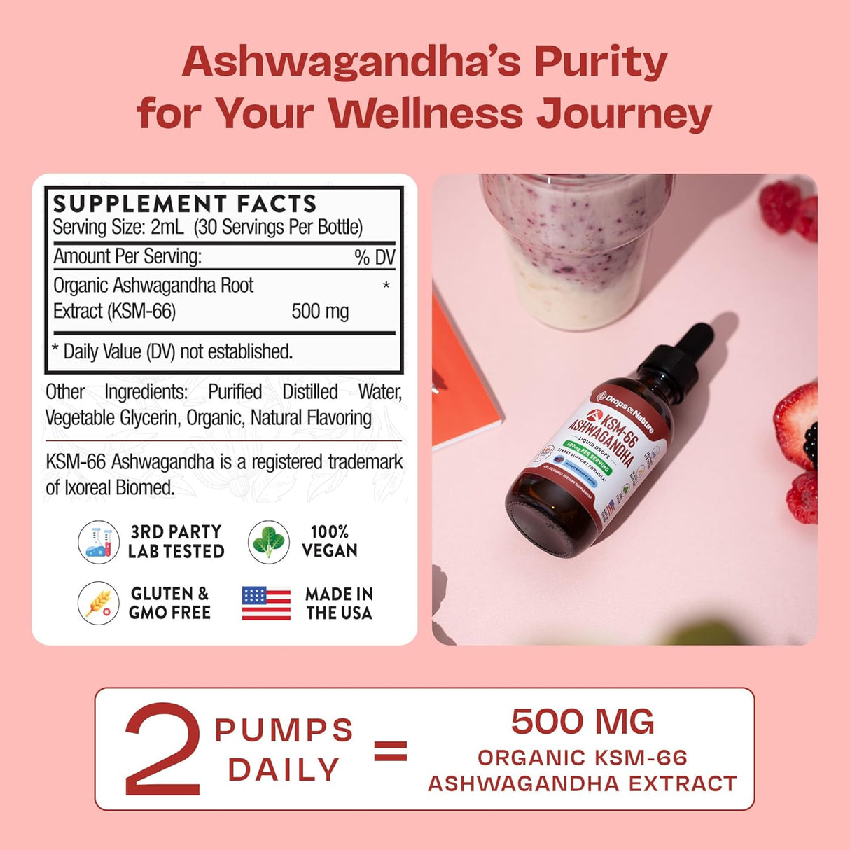 Suplemento ashwagandha KSM 66 líquido vegano, 60ml