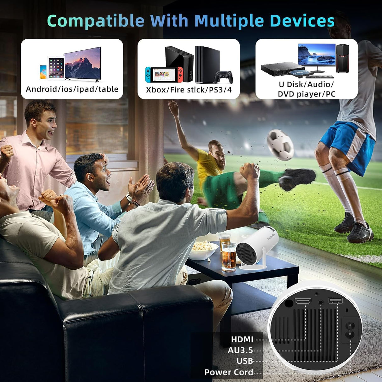Proyector portátil WiFi Bluetooth HY300: Mini, Auto Keystone