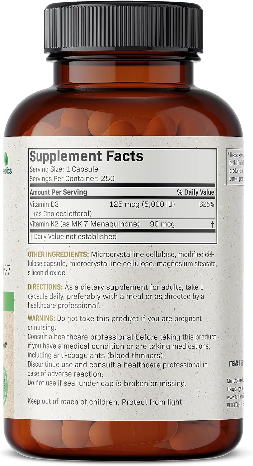 Vitamina K2 (MK7) con D3 - Fórmula sin OMG, 250 cápsulas vegetarianas