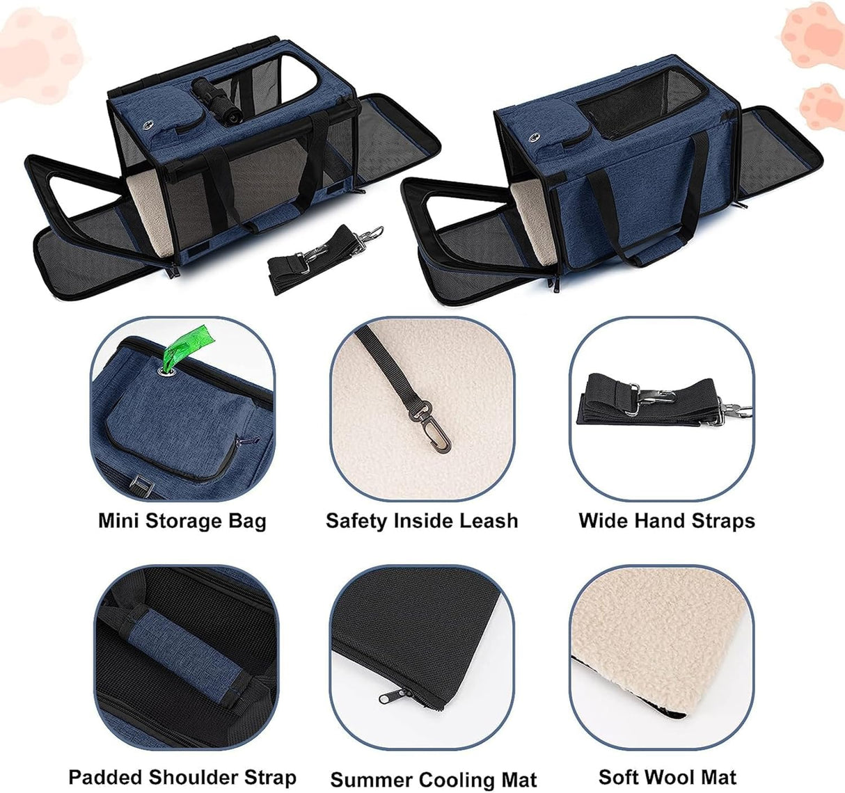 Transportadora Suave para Gato Grande 15 lbs+ - Comoda y Ventilada