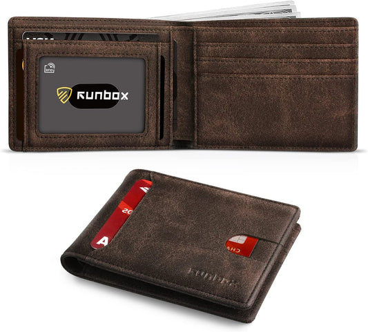 Billetera RUNBOX para Hombre, RFID, Bifold, 11 Tarjetas, Slim