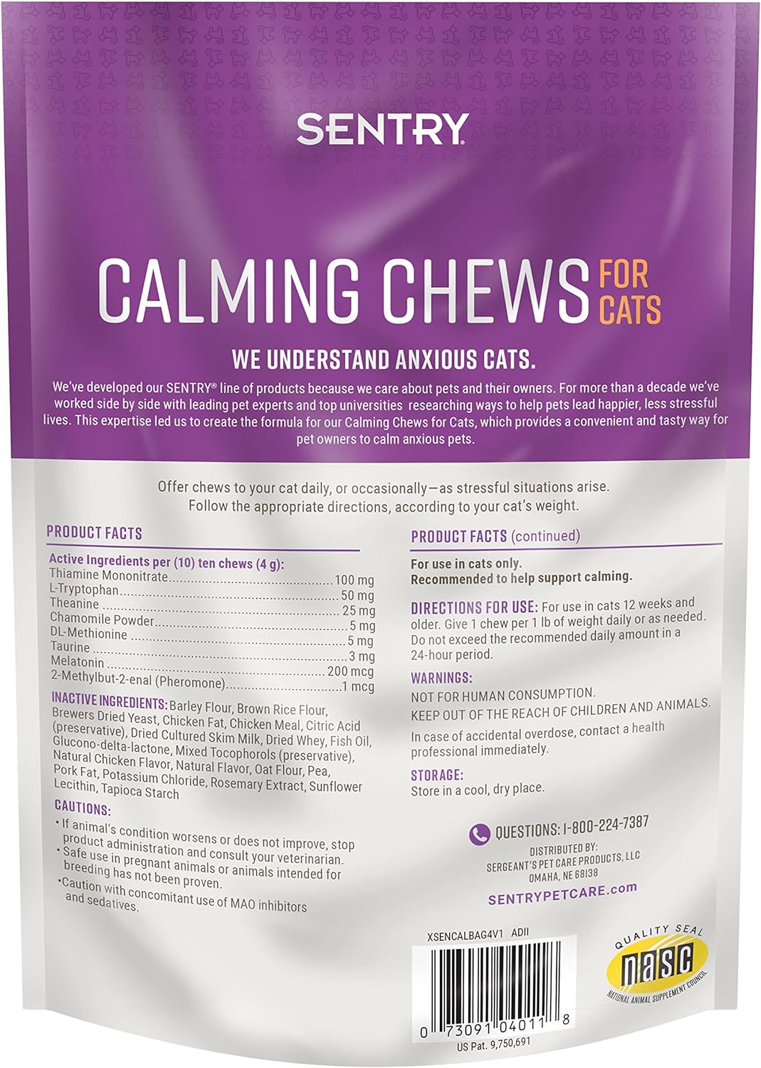 Masticables calmantes para gatos Sentry