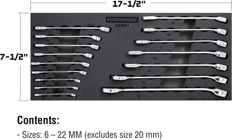 Juego de llaves combinadas métrico Powerbuilt 16 piezas 949001