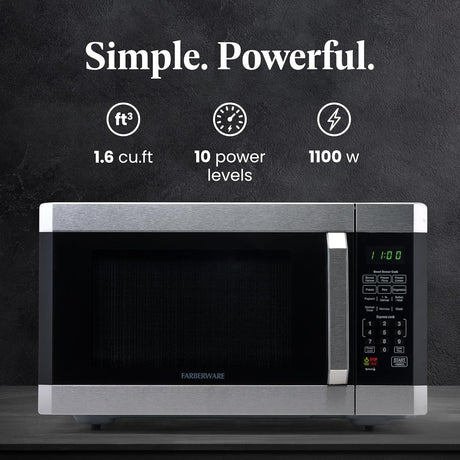 Microondas Farberware 1.6 cu ft 1100W, Sensor, Fácil Limpieza