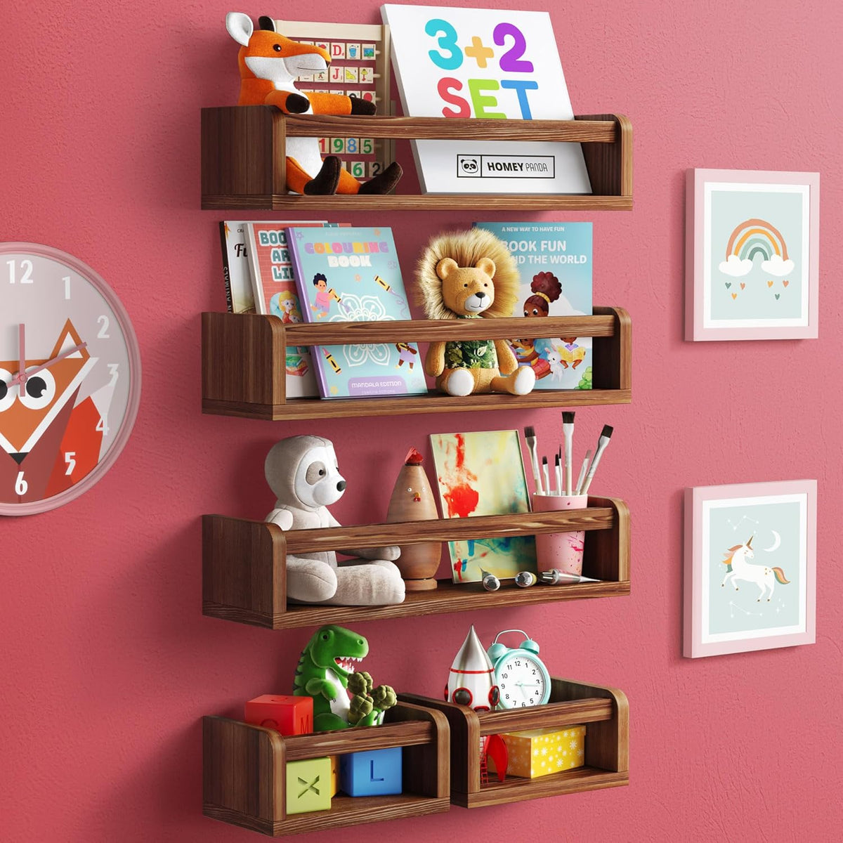 Estanterías Flotantes para Libros, 3 Largas y 2 Mini, 5-IN-1
