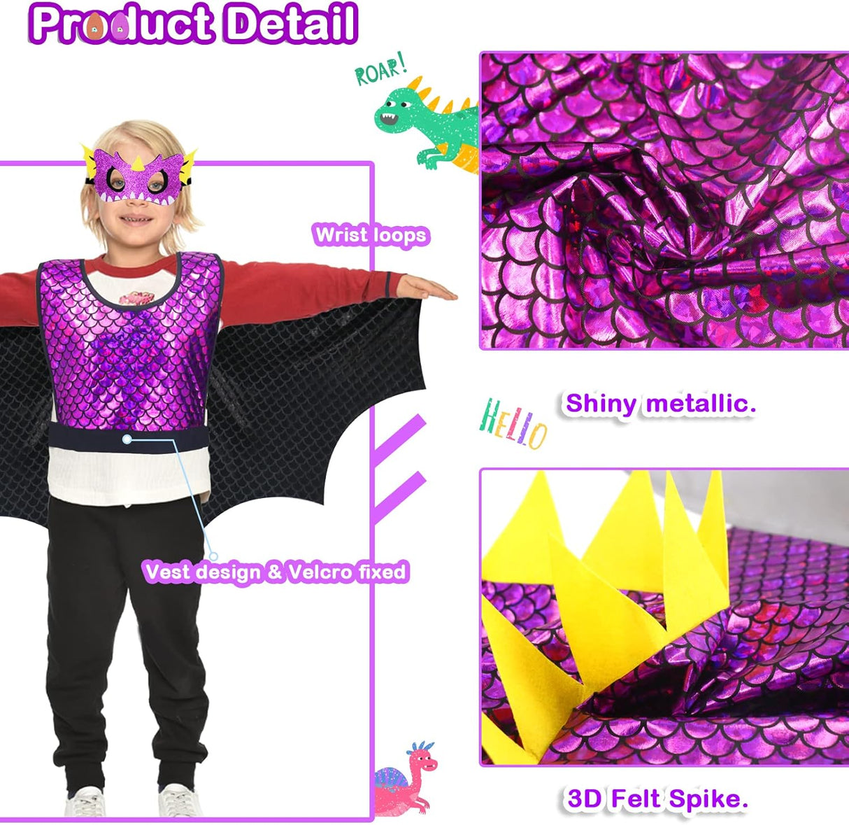 Disfraces de alas de dragón para niños talla única morado