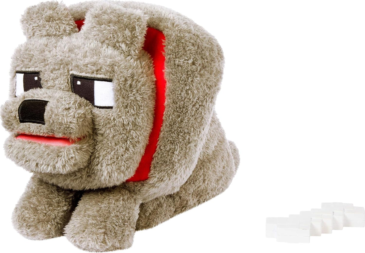 Peluche Mattel Minecraft Dennis el Lobo con Acción y Sonido, Food Mode