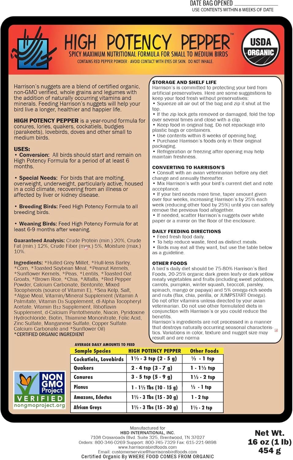 Harrison&#39;s Bird Foods Pimienta de alta potencia 1 libra