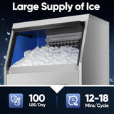 Máquina de Hielo Comercial, Acero Inoxidable, 100LBS/24H