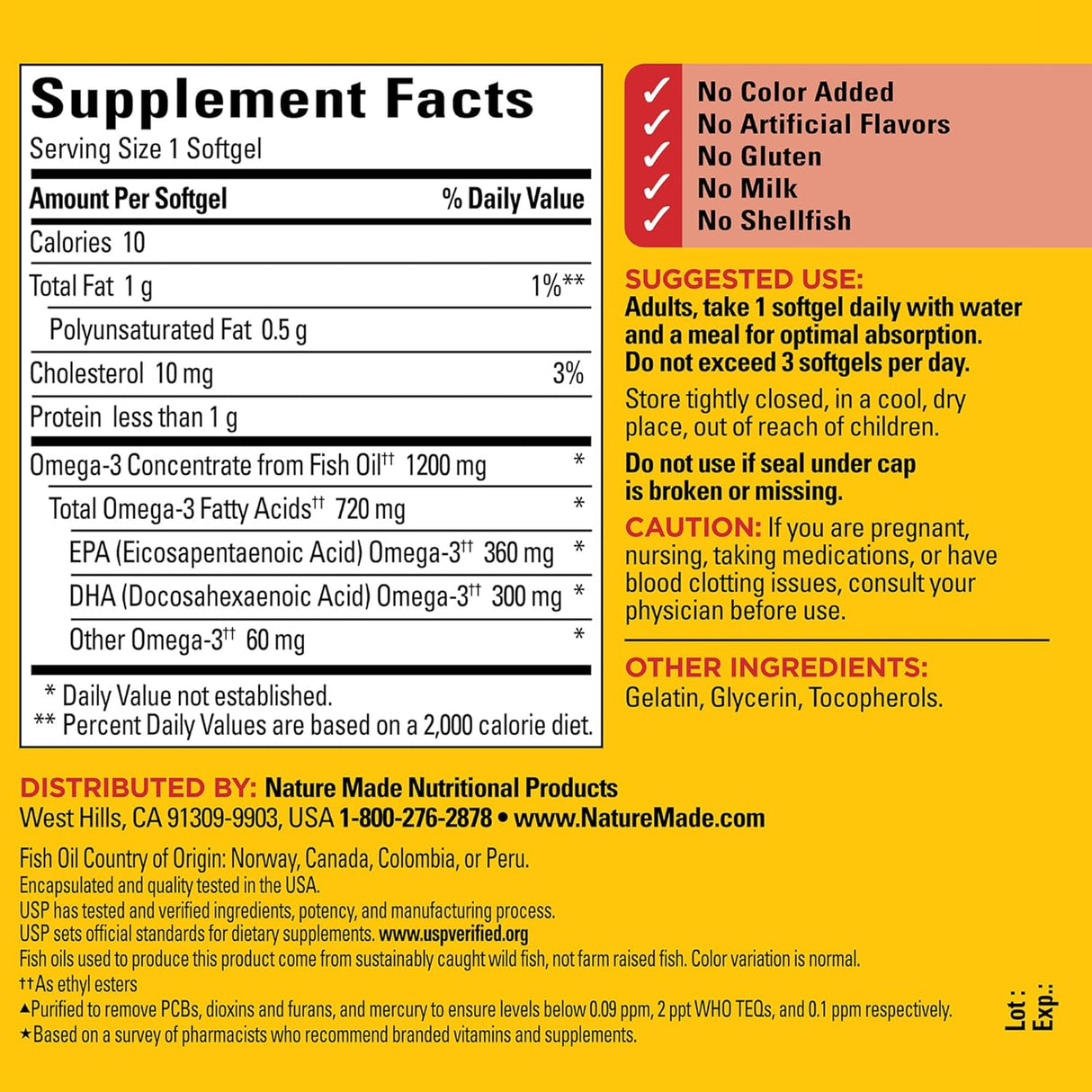 Aceite de Pescado Omega 3 Nature Made 1200 mg 100 Softgels